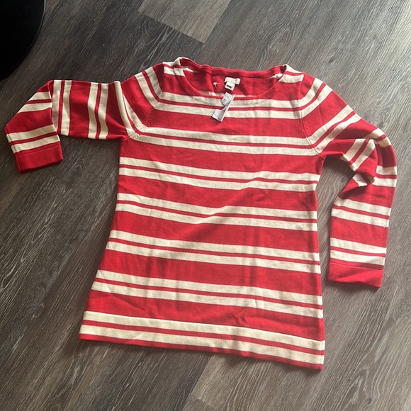 J. Crew Sweaters - NWT J. Crew red and off white striped cotton light weight sweater women S